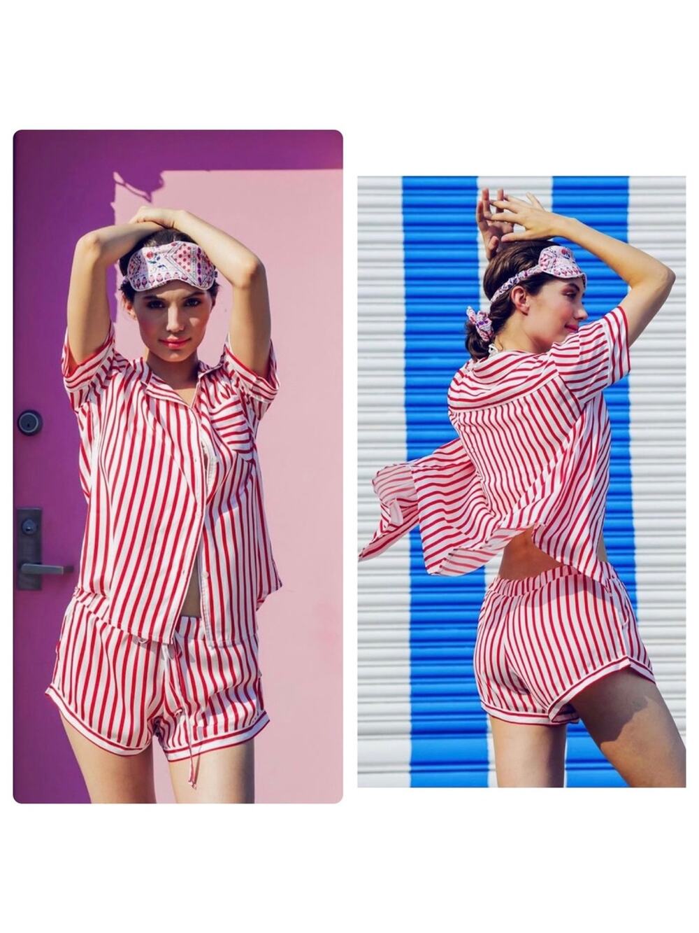 Plush Striped PJ Set in Red/White Stripes